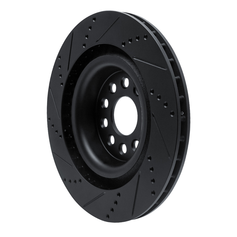 Tesla Model S Brake Rotor (1) - Rear Right - R1 Concepts - Drilled & Slotted - Black - `12-`21